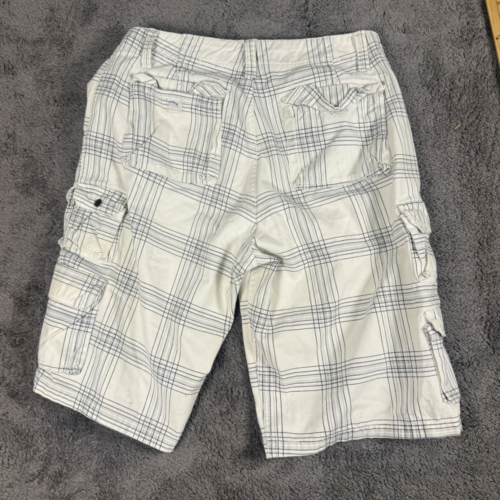 Iron Jeans Cargo Shorts Mens 32 White Good Plaid Cotton Multi Pocket Casual - Picture 2 of 6